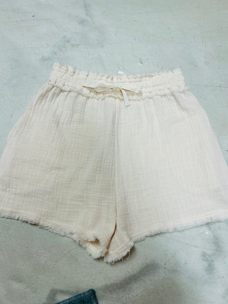 Frayed Cotton Gauze Shorts / cream