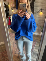 Roomy Wide Sleeve Turtleneck Sweater/ cobalt blue