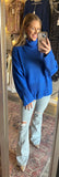 Roomy Wide Sleeve Turtleneck Sweater/ cobalt blue