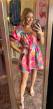 Tropical Floral Puff Sleeve Dress