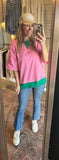Pink/Green Oversized Tshirt exposed seam